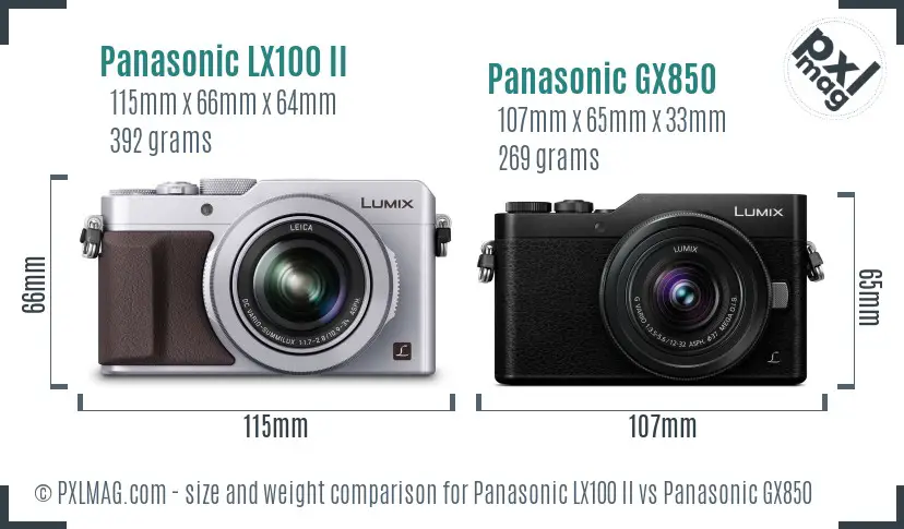 Panasonic LX100 II vs Panasonic GX850 size comparison Panasonic LX100 II vs Panasonic GX850 size comparison