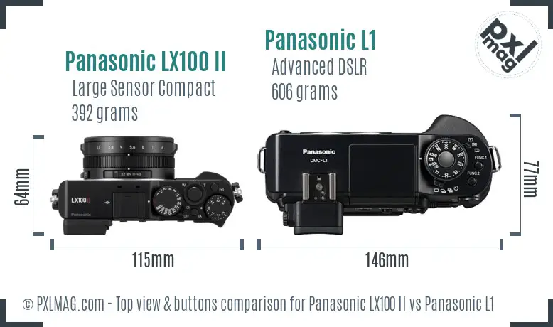 Panasonic LX100 II vs Panasonic L1 top view buttons comparison