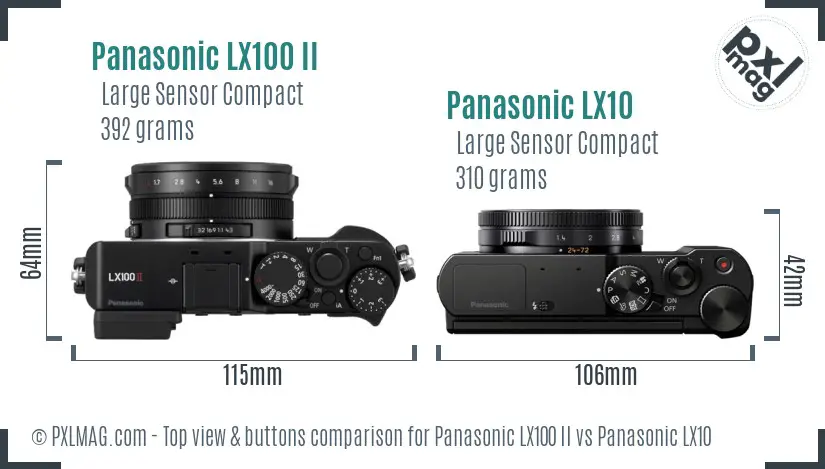 Panasonic LX100 II vs Panasonic LX10 top view buttons comparison