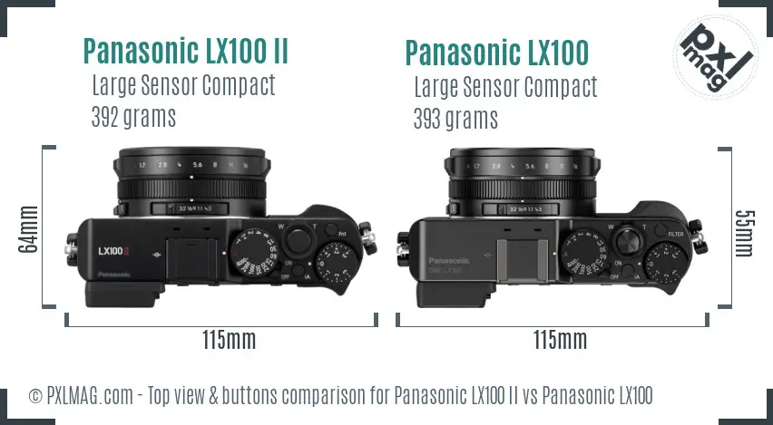 Panasonic LX100 II vs Panasonic LX100 top view buttons comparison