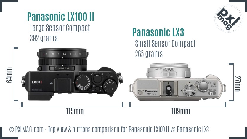 Panasonic LX100 II vs Panasonic LX3 top view buttons comparison