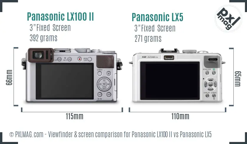 Panasonic LX100 II vs Panasonic LX5 Screen and Viewfinder comparison