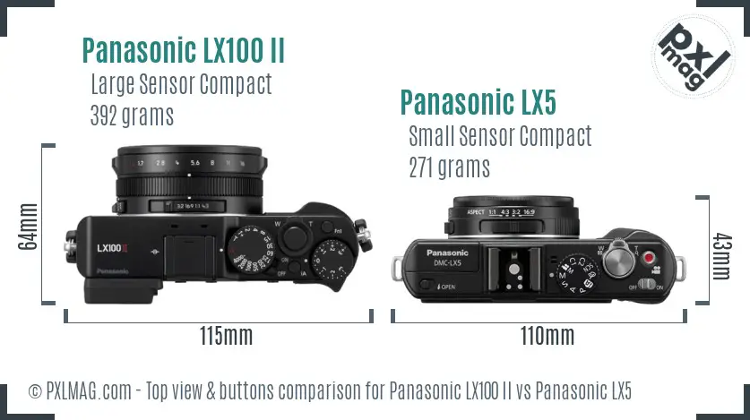 Panasonic LX100 II vs Panasonic LX5 top view buttons comparison