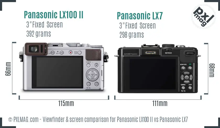 Panasonic LX100 II vs Panasonic LX7 Screen and Viewfinder comparison