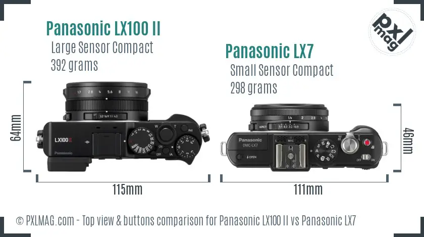 Panasonic LX100 II vs Panasonic LX7 top view buttons comparison