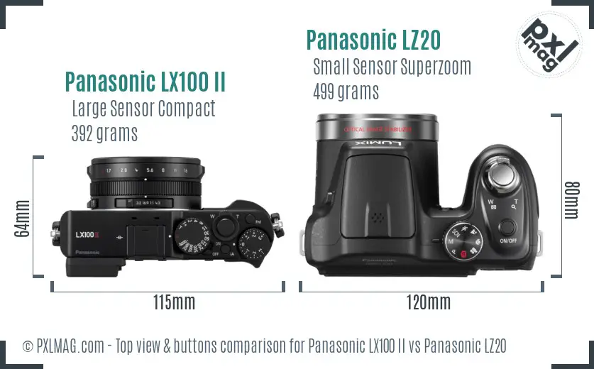 Panasonic LX100 II vs Panasonic LZ20 top view buttons comparison