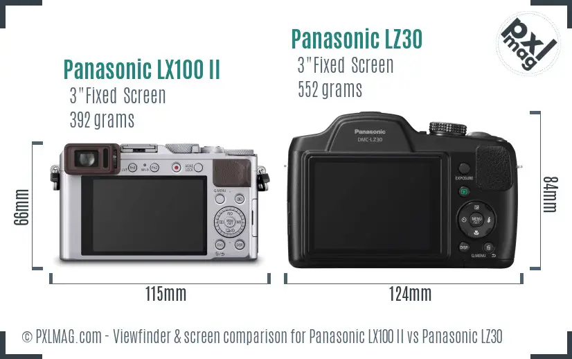 Panasonic LX100 II vs Panasonic LZ30 Screen and Viewfinder comparison