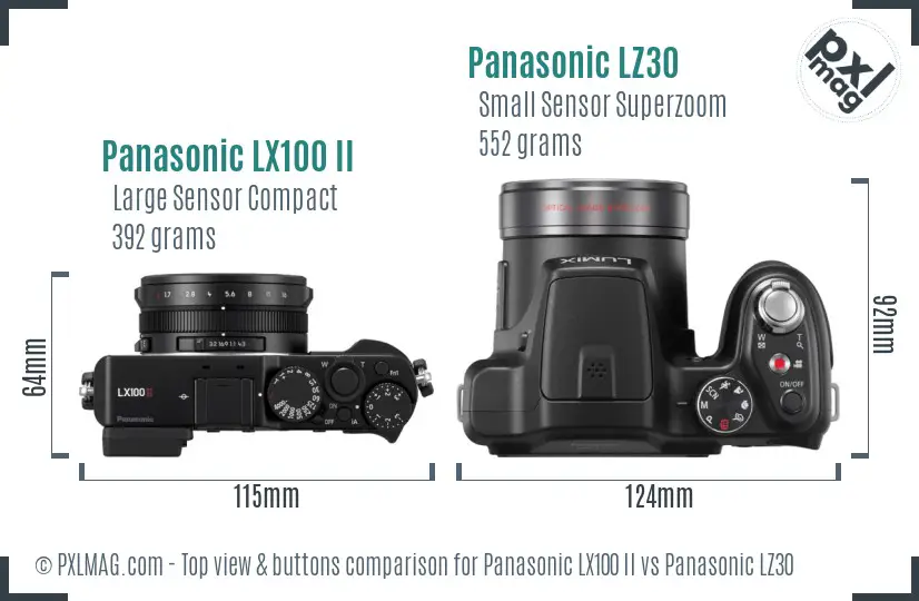 Panasonic LX100 II vs Panasonic LZ30 top view buttons comparison