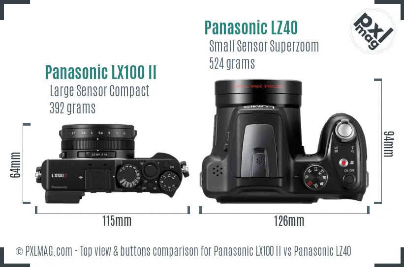 Panasonic LX100 II vs Panasonic LZ40 top view buttons comparison Panasonic LX100 II vs Panasonic LZ40 top view buttons comparison