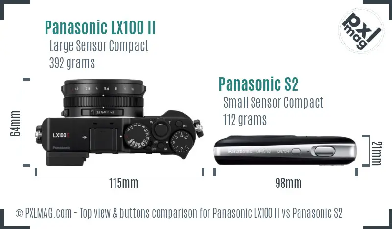 Panasonic LX100 II vs Panasonic S2 top view buttons comparison