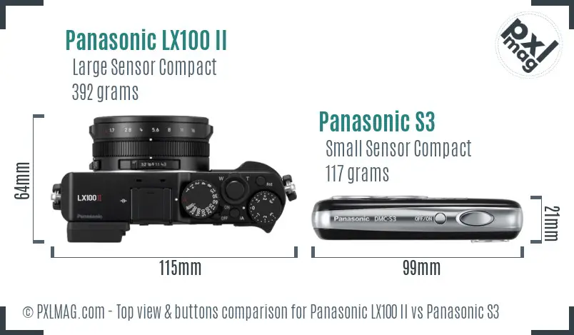Panasonic LX100 II vs Panasonic S3 top view buttons comparison Panasonic LX100 II vs Panasonic S3 top view buttons comparison