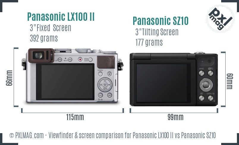 Panasonic LX100 II vs Panasonic SZ10 Screen and Viewfinder comparison