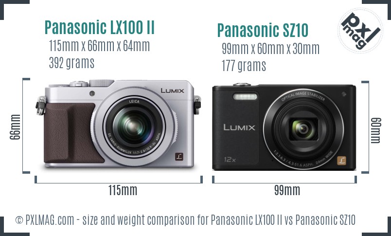 Panasonic LX100 II vs Panasonic SZ10 size comparison