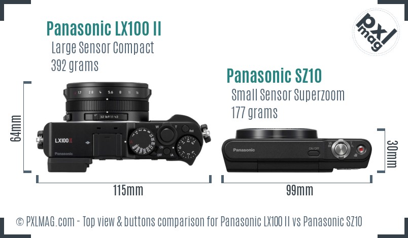 Panasonic LX100 II vs Panasonic SZ10 top view buttons comparison