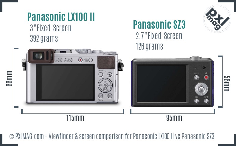 Panasonic LX100 II vs Panasonic SZ3 Screen and Viewfinder comparison