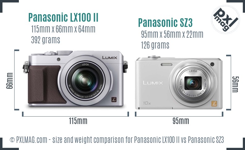 Panasonic LX100 II vs Panasonic SZ3 size comparison