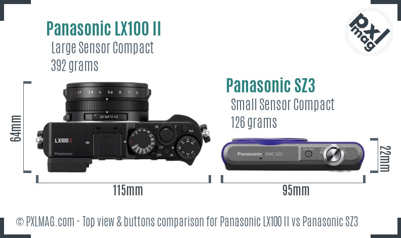 Panasonic LX100 II vs Panasonic SZ3 top view buttons comparison