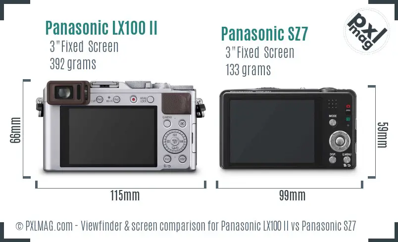 Panasonic LX100 II vs Panasonic SZ7 Screen and Viewfinder comparison