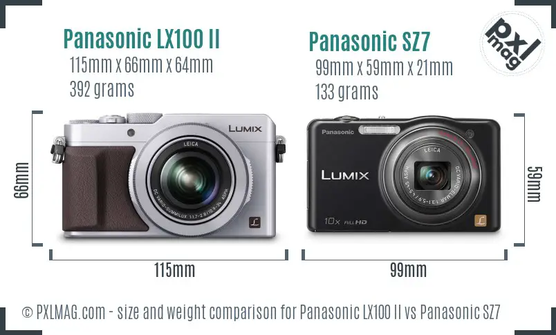 Panasonic LX100 II vs Panasonic SZ7 size comparison