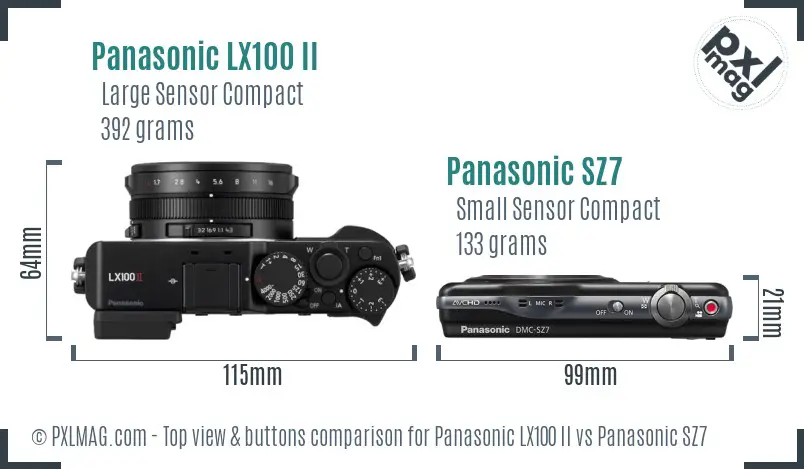 Panasonic LX100 II vs Panasonic SZ7 top view buttons comparison