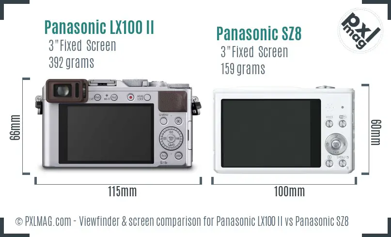 Panasonic LX100 II vs Panasonic SZ8 Screen and Viewfinder comparison Panasonic LX100 II vs Panasonic SZ8 Screen and Viewfinder comparison
