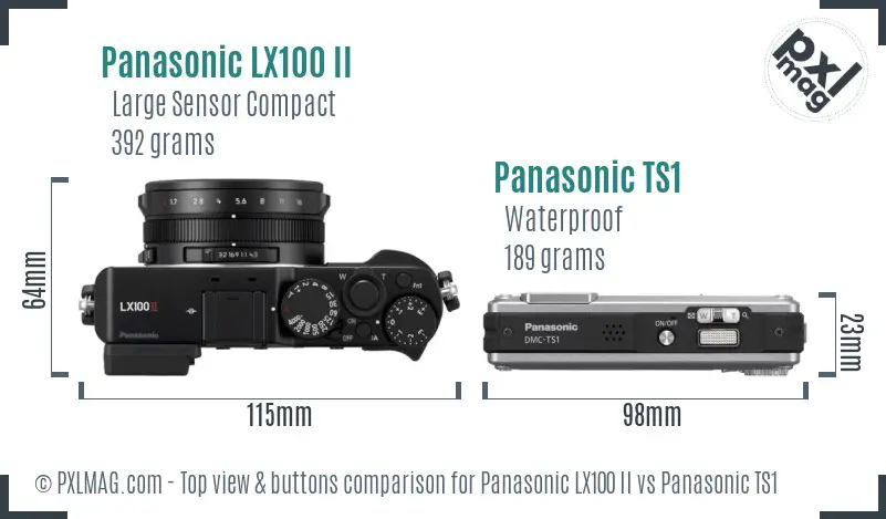 Panasonic LX100 II vs Panasonic TS1 top view buttons comparison Panasonic LX100 II vs Panasonic TS1 top view buttons comparison