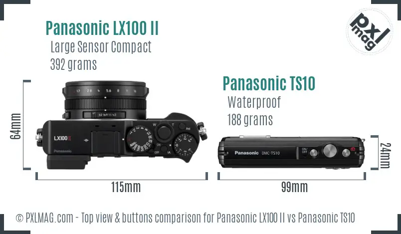 Panasonic LX100 II vs Panasonic TS10 top view buttons comparison