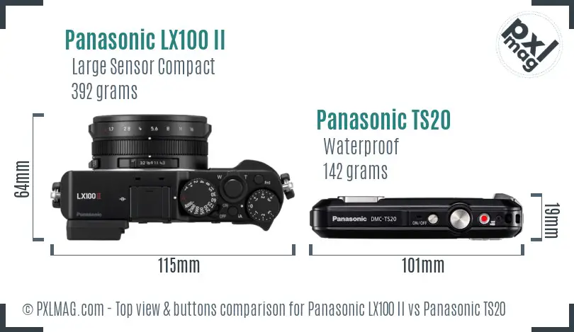 Panasonic LX100 II vs Panasonic TS20 top view buttons comparison