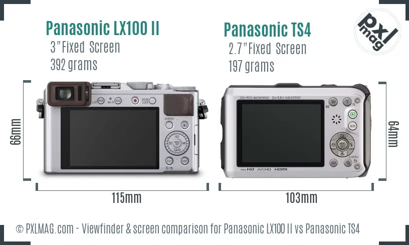 Panasonic LX100 II vs Panasonic TS4 Screen and Viewfinder comparison