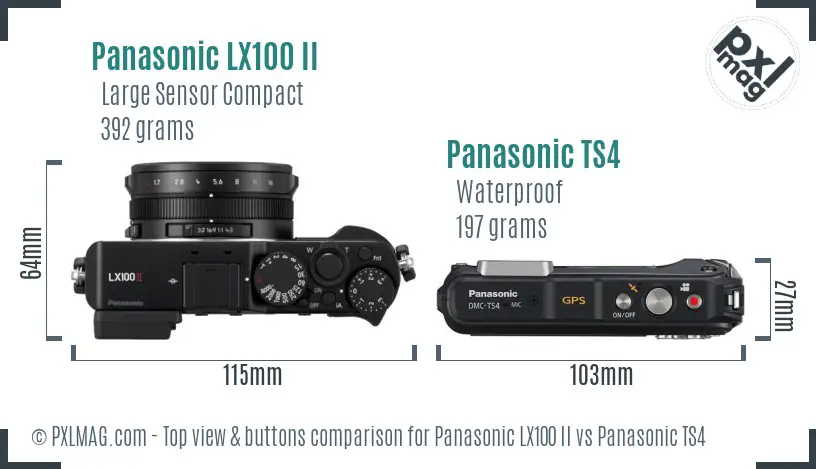 Panasonic LX100 II vs Panasonic TS4 top view buttons comparison