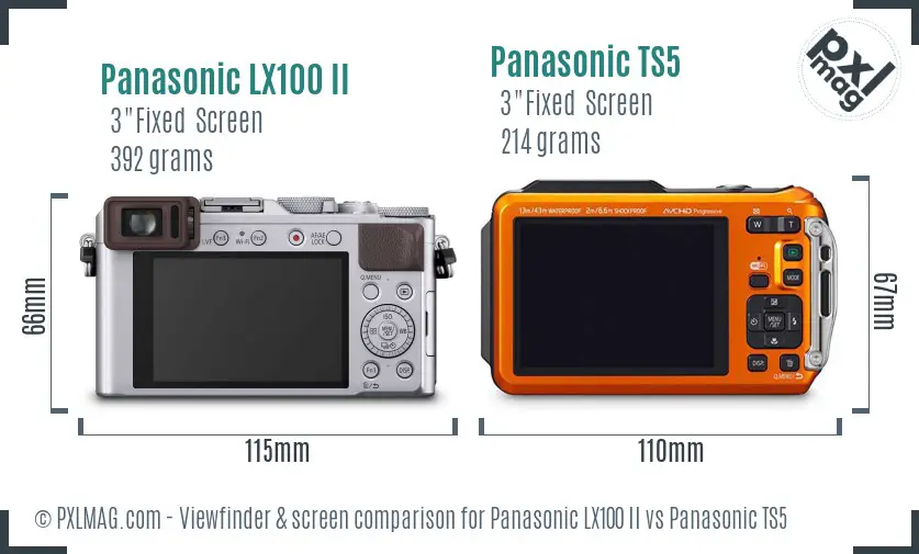 Panasonic LX100 II vs Panasonic TS5 Screen and Viewfinder comparison
