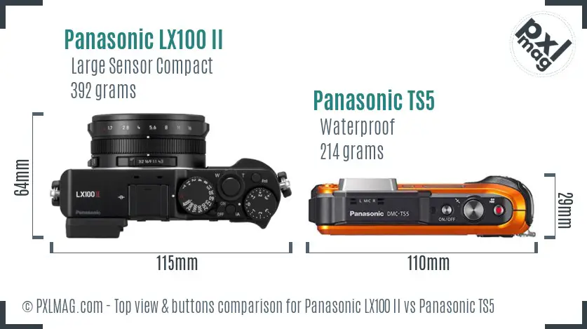 Panasonic LX100 II vs Panasonic TS5 top view buttons comparison
