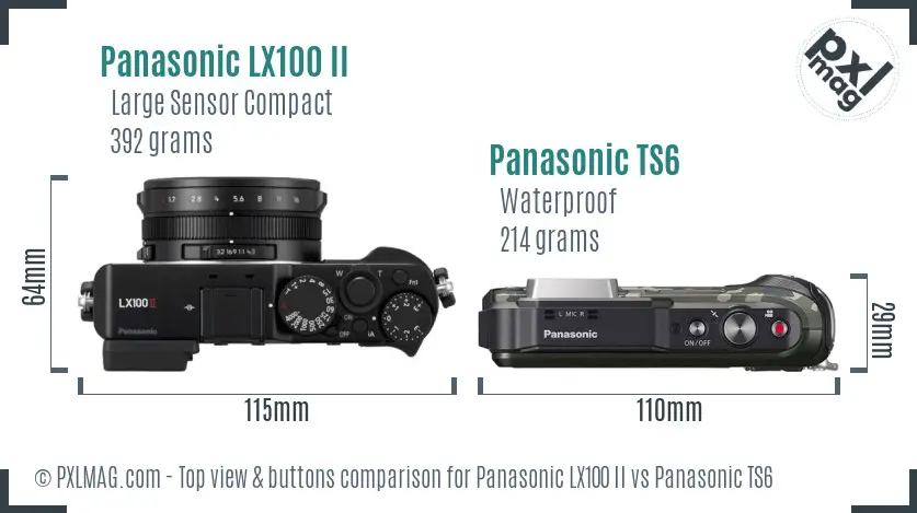 Panasonic LX100 II vs Panasonic TS6 top view buttons comparison