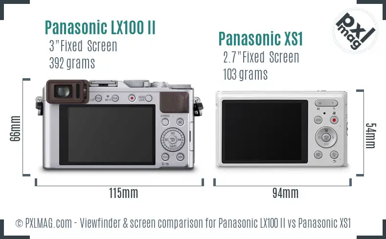 Panasonic LX100 II vs Panasonic XS1 Screen and Viewfinder comparison