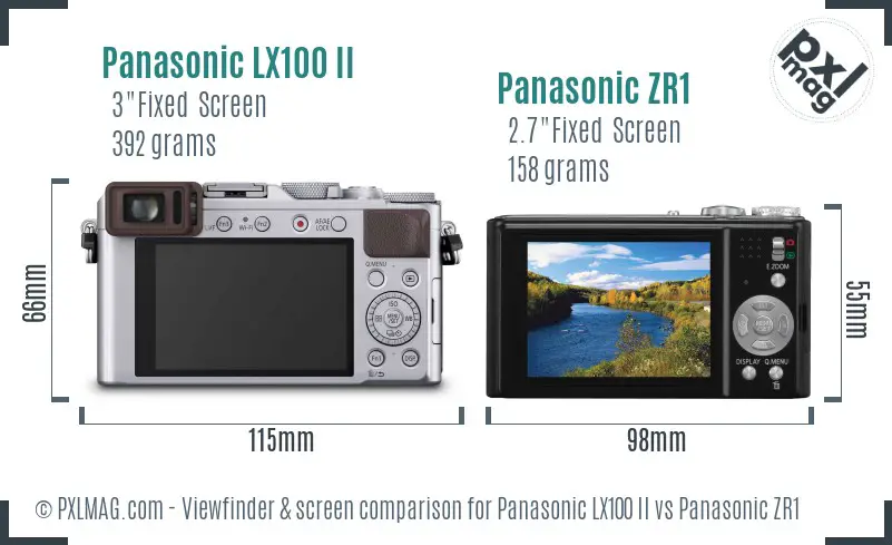Panasonic LX100 II vs Panasonic ZR1 Screen and Viewfinder comparison