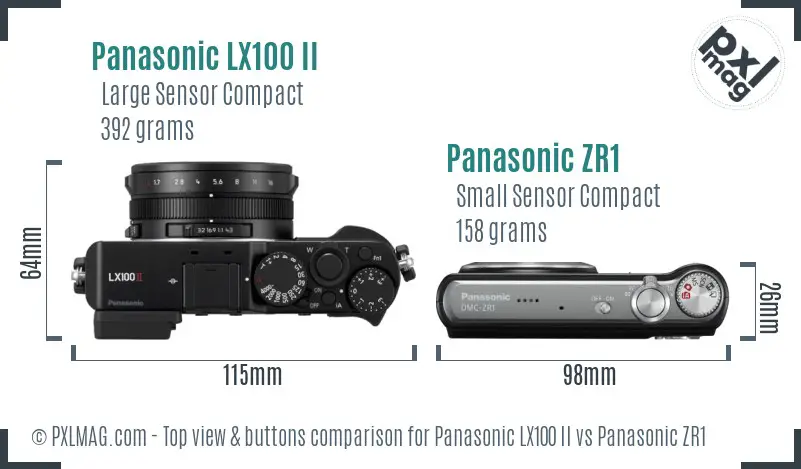 Panasonic LX100 II vs Panasonic ZR1 top view buttons comparison