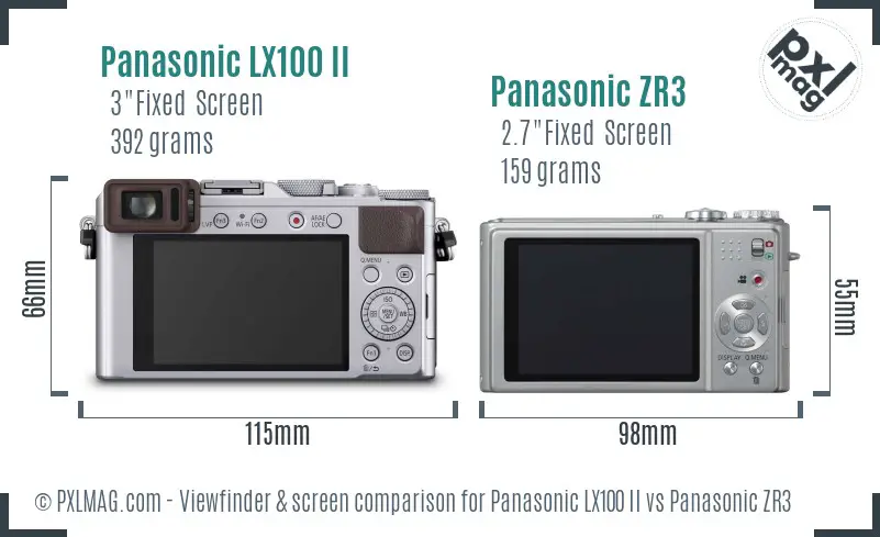 Panasonic LX100 II vs Panasonic ZR3 Screen and Viewfinder comparison