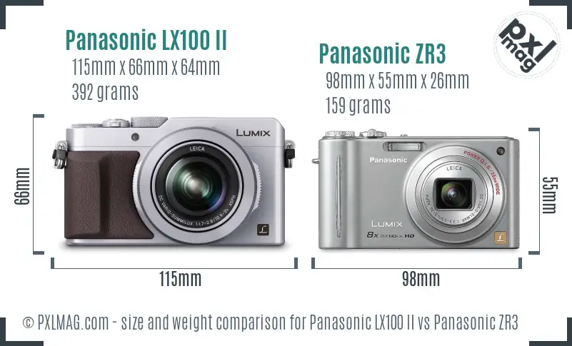 Panasonic LX100 II vs Panasonic ZR3 size comparison