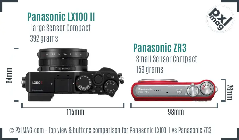 Panasonic LX100 II vs Panasonic ZR3 top view buttons comparison