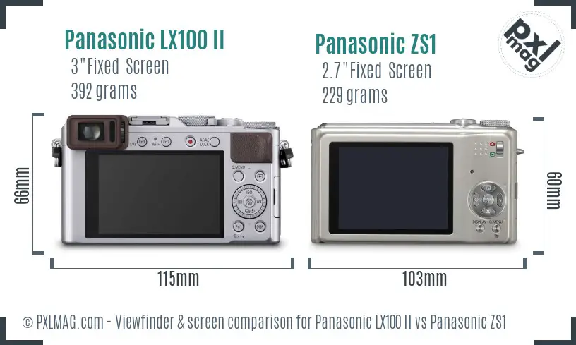 Panasonic LX100 II vs Panasonic ZS1 Screen and Viewfinder comparison
