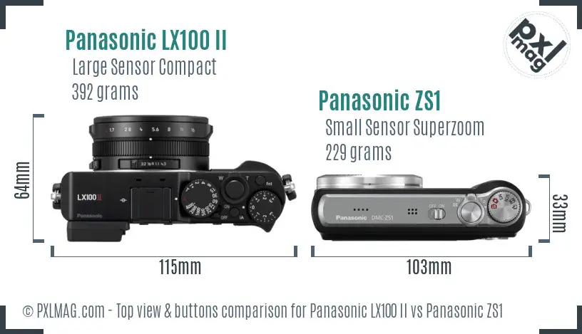 Panasonic LX100 II vs Panasonic ZS1 top view buttons comparison
