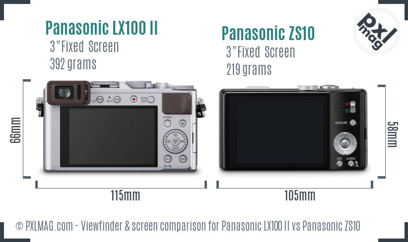 Panasonic LX100 II vs Panasonic ZS10 Screen and Viewfinder comparison