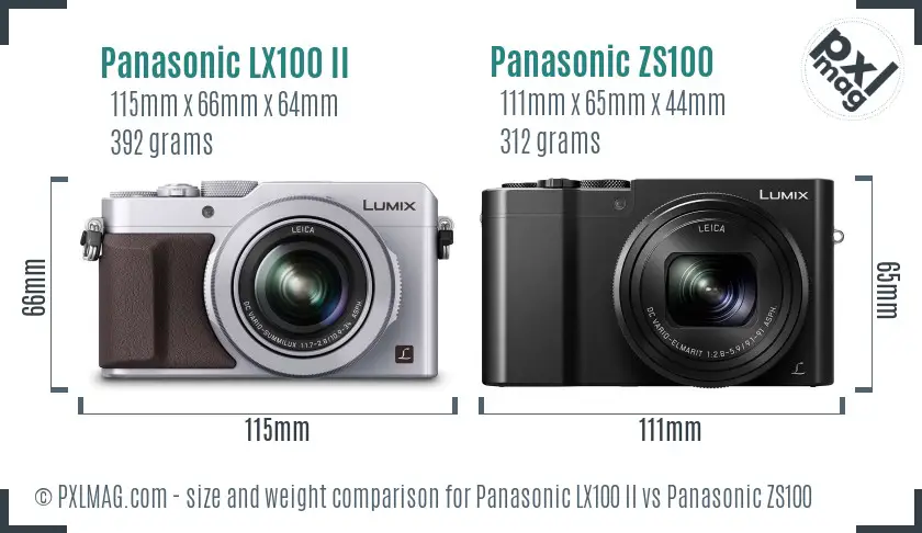 Panasonic LX100 II vs Panasonic ZS100 size comparison