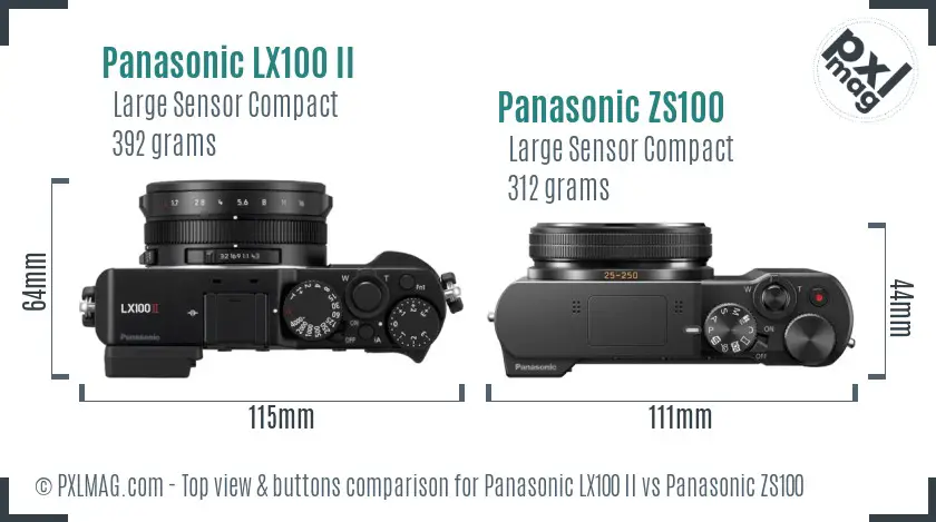 Panasonic LX100 II vs Panasonic ZS100 top view buttons comparison