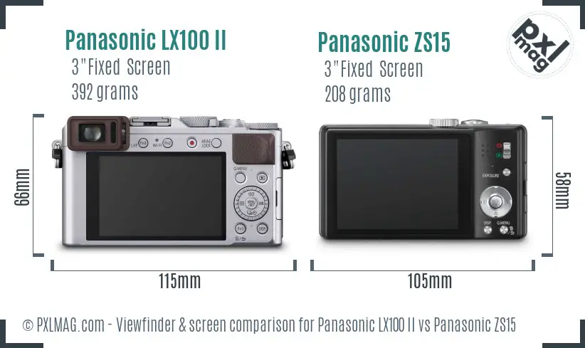 Panasonic LX100 II vs Panasonic ZS15 Screen and Viewfinder comparison