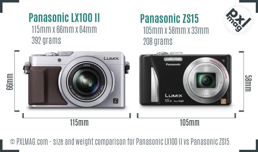 Panasonic LX100 II vs Panasonic ZS15 size comparison