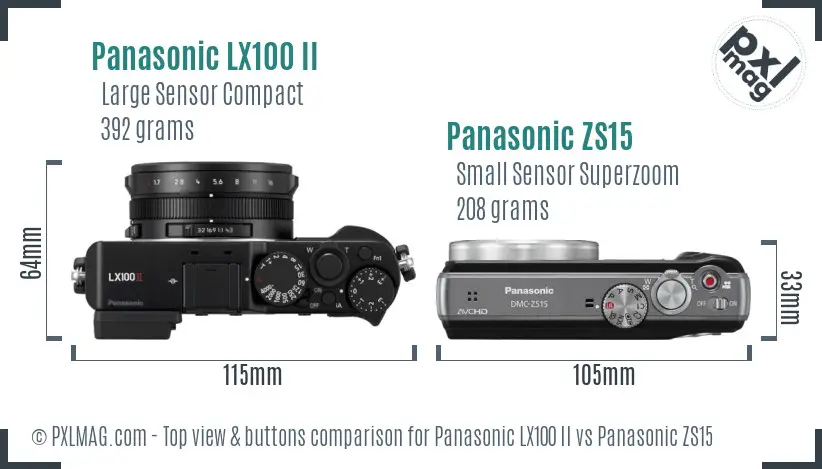 Panasonic LX100 II vs Panasonic ZS15 top view buttons comparison