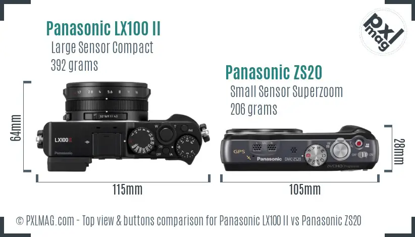 Panasonic LX100 II vs Panasonic ZS20 top view buttons comparison