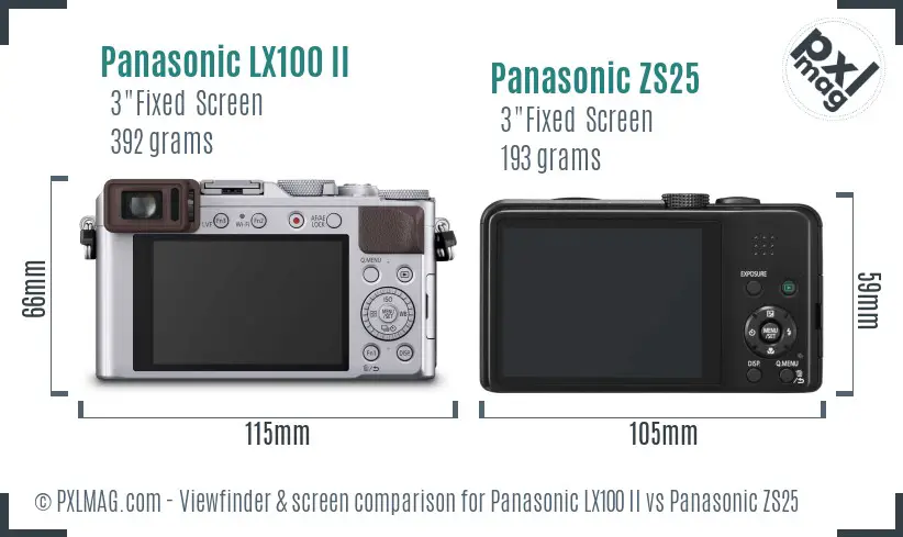 Panasonic LX100 II vs Panasonic ZS25 Screen and Viewfinder comparison