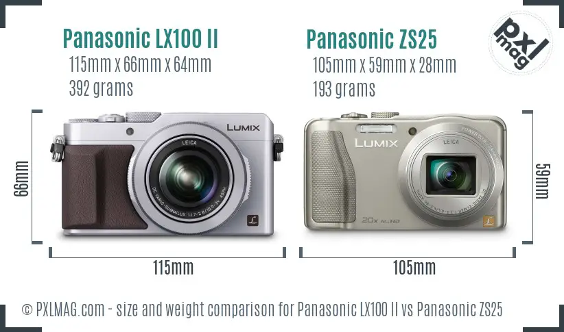 Panasonic LX100 II vs Panasonic ZS25 size comparison